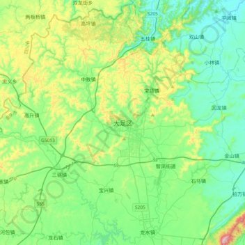 大足区地形图、海拔、地势