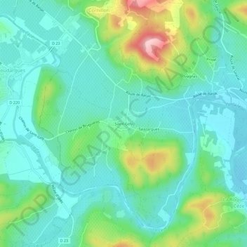 Saint-Gely地形图、海拔、地势