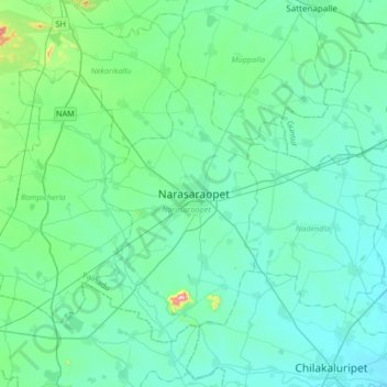 Narasaraopet地形图、海拔、地势