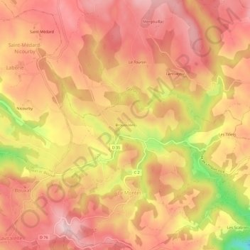 Broussoles地形图、海拔、地势