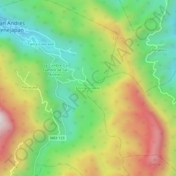 Encino Grande地形图、海拔、地势