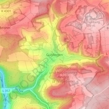 Gültlingen地形图、海拔、地势
