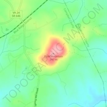 Pilot Mountain地形图、海拔、地势
