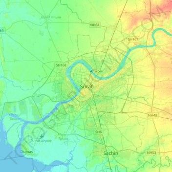 Surat地形图、海拔、地势