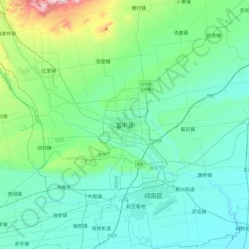 富平县地形图、海拔、地势