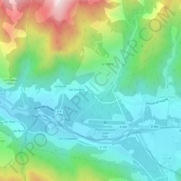 Les Jourdans地形图、海拔、地势