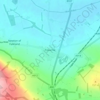 Freuchie地形图、海拔、地势