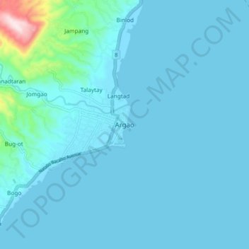 Argao地形图、海拔、地势