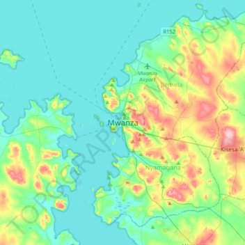 Mwanza地形图、海拔、地势