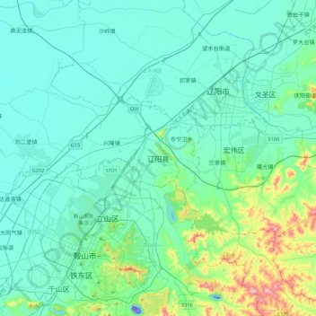 Liaoyang地形图、海拔、地势