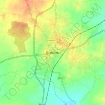 Sivaganga地形图、海拔、地势