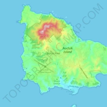 Burnt Pine地形图、海拔、地势
