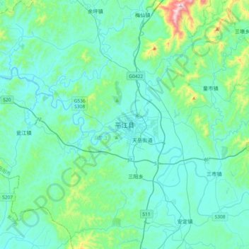 平江县地形图、海拔、地势