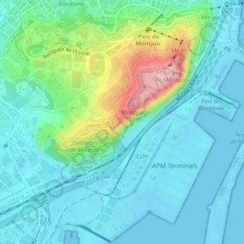 Mirador del Migdia地形图、海拔、地势