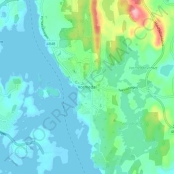 Vormedal地形图、海拔、地势