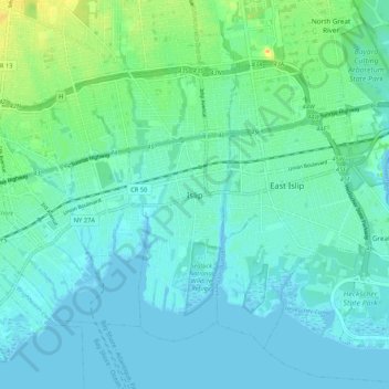 Islip地形图、海拔、地势