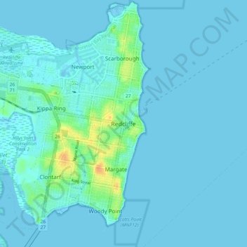 Redcliffe地形图、海拔、地势