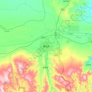 靖边县 (Jingbian)地形图、海拔、地势