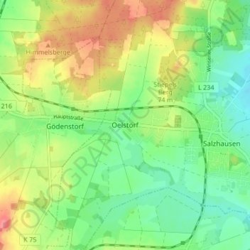 Oelstorf地形图、海拔、地势