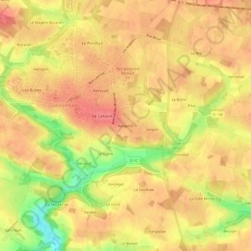 Kergentil地形图、海拔、地势