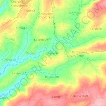 Kanyoni地形图、海拔、地势
