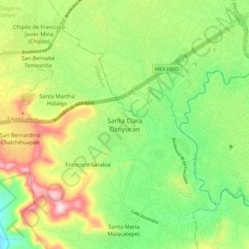 Santa Clara Ocoyucan地形图、海拔、地势