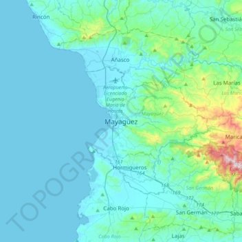 Mayagüez地形图、海拔、地势