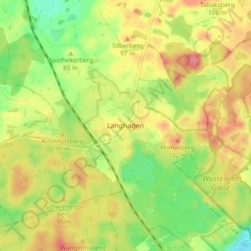 Langhagen地形图、海拔、地势