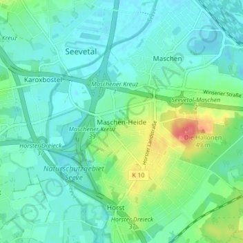 Maschen-Heide地形图、海拔、地势