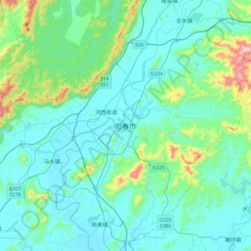阳春市地形图、海拔、地势