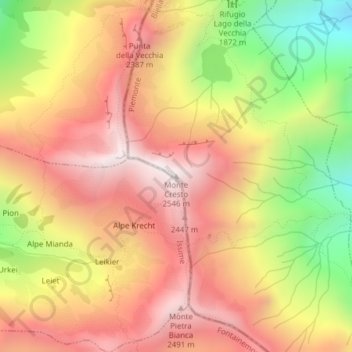 Monte Cresto地形图、海拔、地势