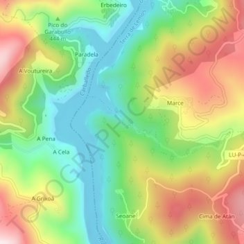 Fervenza de Augacaída地形图、海拔、地势