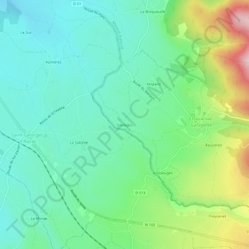 Soulages地形图、海拔、地势