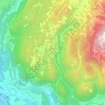 Montagnaga地形图、海拔、地势