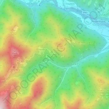 Saretto地形图、海拔、地势