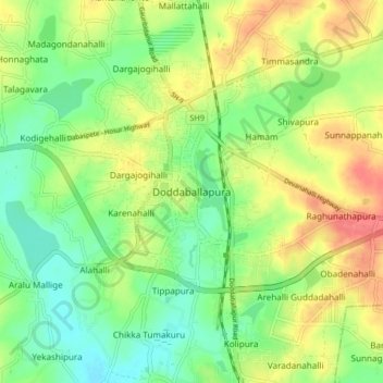 Doddaballapura地形图、海拔、地势