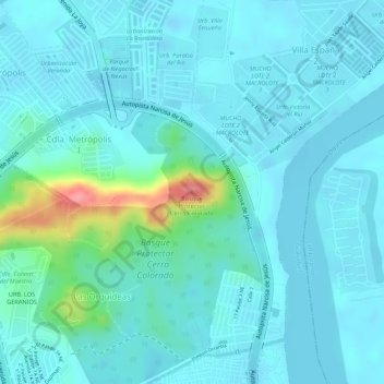 Bosque Protector Cerro Colorado地形图、海拔、地势