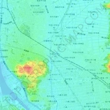 外旭川字堂ノ前地形图、海拔、地势
