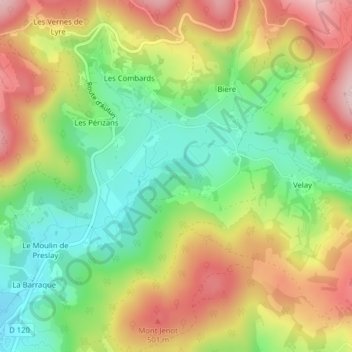 Les Fougerets地形图、海拔、地势
