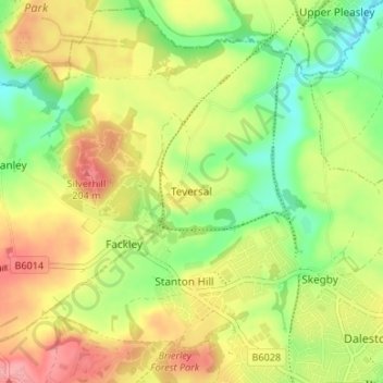 Teversal地形图、海拔、地势