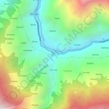 Gehra地形图、海拔、地势