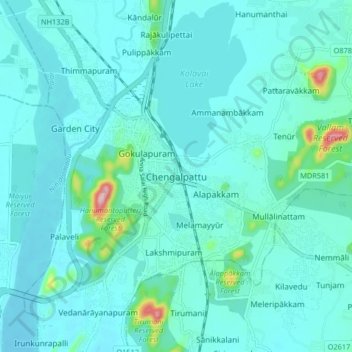 Chengalpattu地形图、海拔、地势