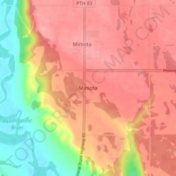 Miniota地形图、海拔、地势