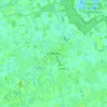 Zaffelare地形图、海拔、地势