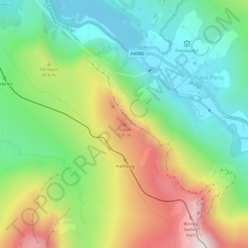 Tryfan地形图、海拔、地势