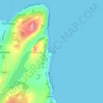 Ascog地形图、海拔、地势