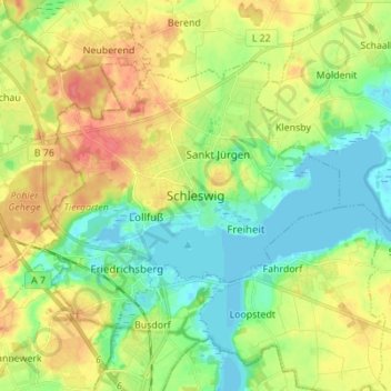 Schleswig地形图、海拔、地势