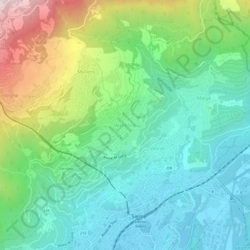 Venthône地形图、海拔、地势
