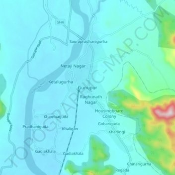 Gunupur地形图、海拔、地势