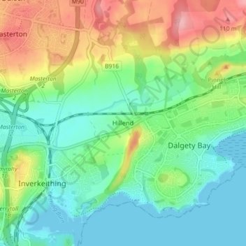 Hillend地形图、海拔、地势